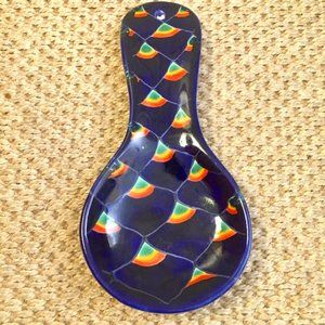 Talavera Spoon Rest Mexican Pottery Cobalt Rainbow